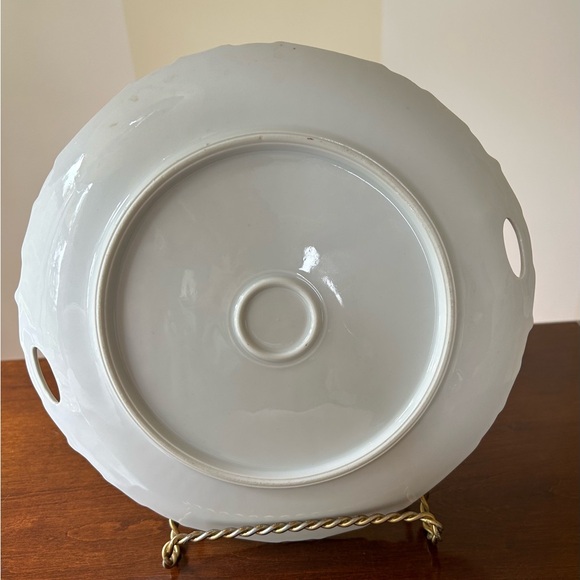 Vintage Porcelain Handled Pink Floral Cake or Serving Plate, garden party, - Picture 9 of 11